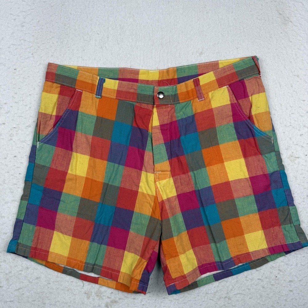 Vintage Sundek Shorts Mens 36 Multicolor Madras Plaid Surf Beach USA 5 Inseam